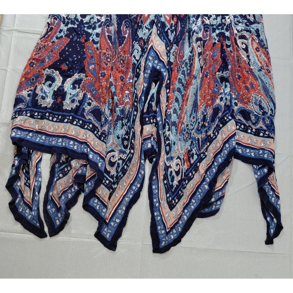 Bila Asymmetric Hanky Hem Maxi Dress Med Red White & Blue Lace Trim - Picture 8 of 13